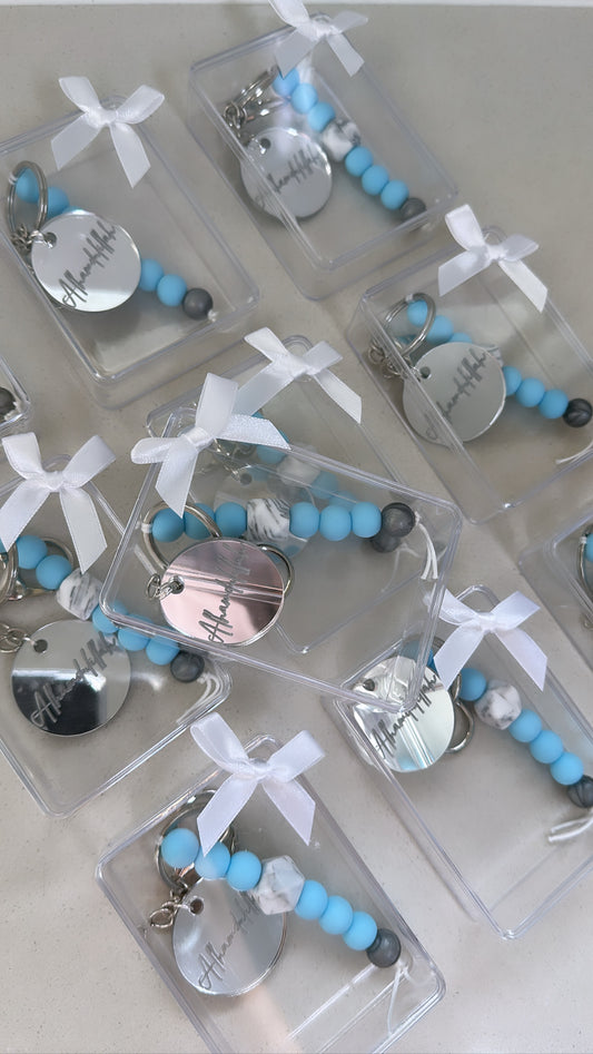 12x blue theme "Alhamdulillah" keyring favours
