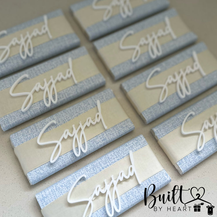 12x white acrylic name chocs