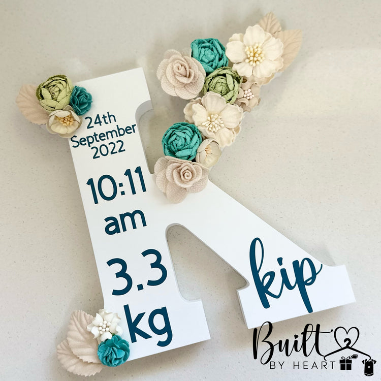 Birth Detail Floral Letter